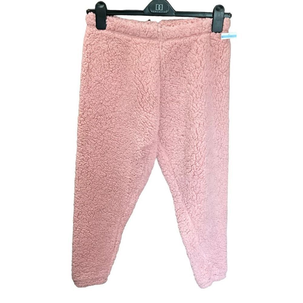 Bear Paw Pajama Bottoms Fleece Look Pink Elastic Waist Ankles Junior Large